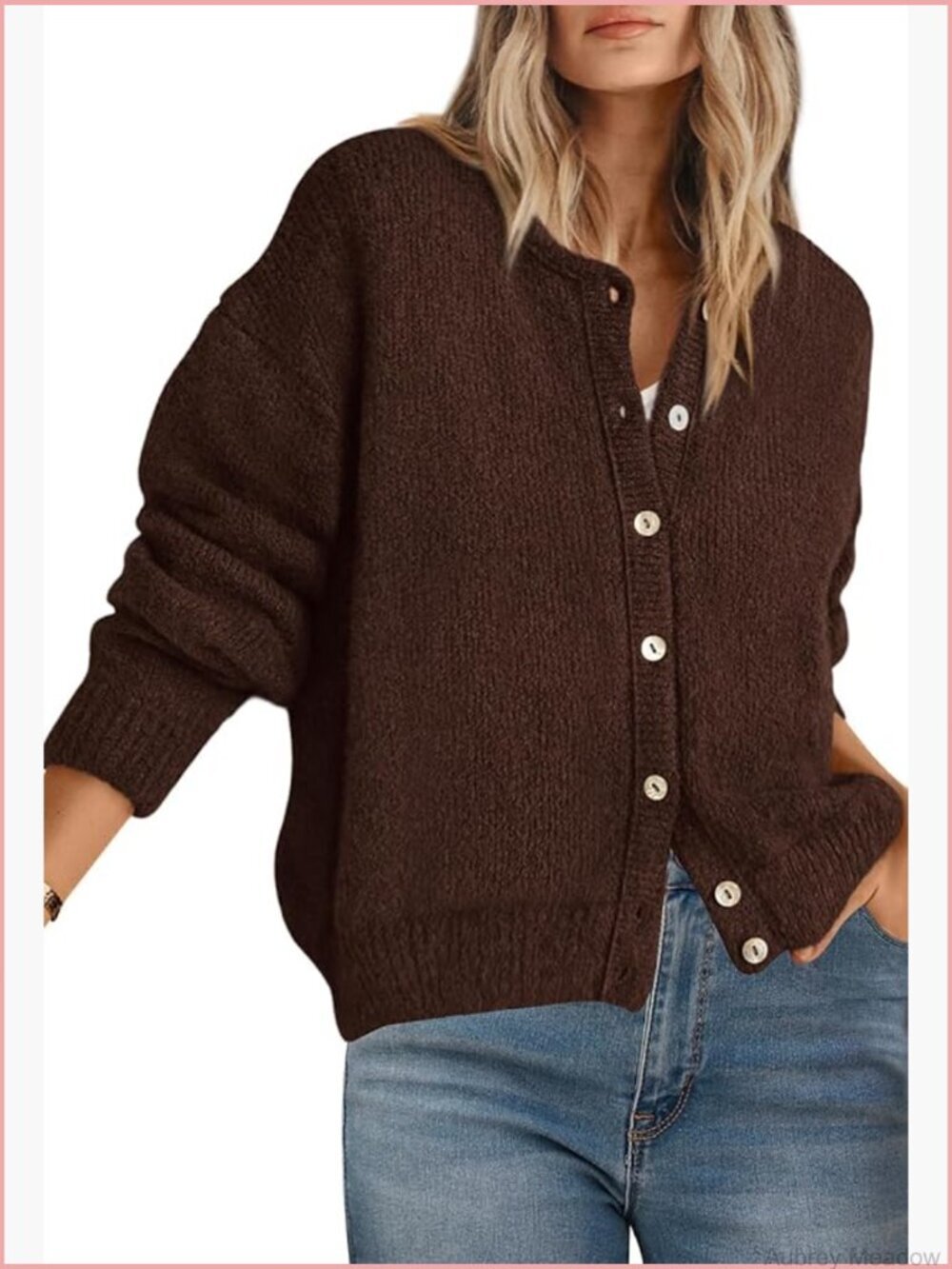Long Sleeve Crewneck Button Down Chunky Cardigan
